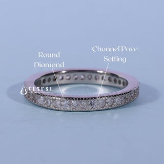 Round Moissanite Diamond Channel Pave Full Eternity Wedding Band