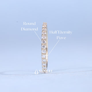 Round Moissanite Diamond Half Eternity Pave Wedding Bands