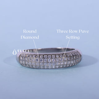 Round Moissanite Diamond Four Row Pave Wedding Bands