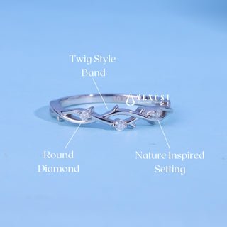 Round Moissanite Diamond Twig Style Wedding Bands For Women