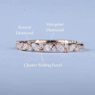 Round And Marquise Moissanite Diamond Half Eternity Cluster Wedding Band