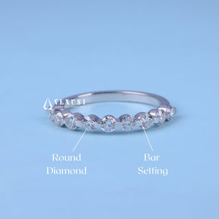 Timeless round pave moissanite wedding band top view