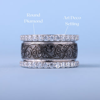 Round Cut Moissanite Diamond Custom Art Deco Wedding Band