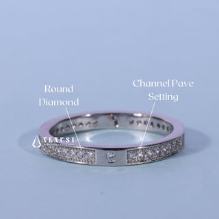 Sparkling round pave moissanite wedding band top view