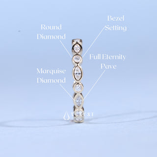 Bezel Set Round And Marquise Moissanite Diamond Full Eternity Wedding Band