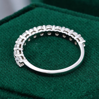 Lustrous 0.78ct round half eternity moissanite wedding band top view