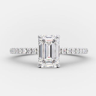 1.0ct Emerald Cut Moissanite Diamond Hidden Halo Engagement Ring