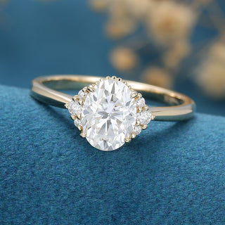 1.33 CT Oval Cluster Stackable Moissanite Engagement Ring close up