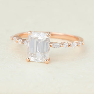 1.60 CT Emerald Cut Pave Halo Moissanite Engagement Ring top view