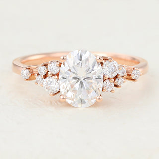 1.33 CT Oval Cluster Sparkling Moissanite Engagement Ring front view