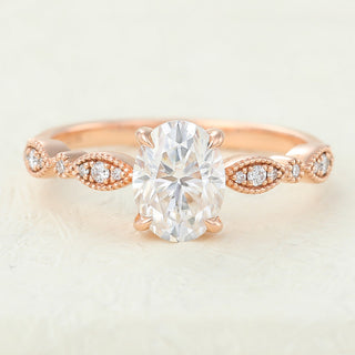 1.33 CT Oval Brilliant Cut Halo Moissanite Engagement Ring front view