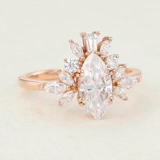 0.90 CT Marquise Cut Cluster Moissanite Engagement Ring close up