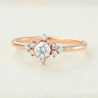 0.22 CT Round Cut Cluster Halo Moissanite Engagement Ring side view