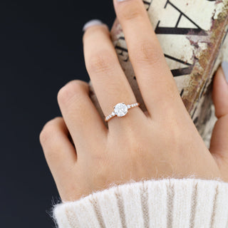 0.88 CT Round Brilliant Pave Moissanite Engagement Ring side view