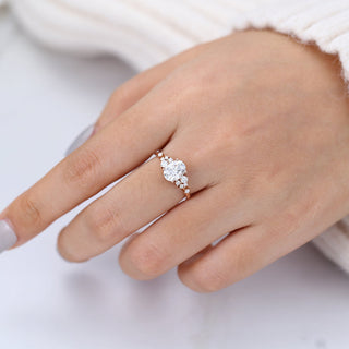 1.33 CT Oval Cluster Sparkling Moissanite Engagement Ring angle view