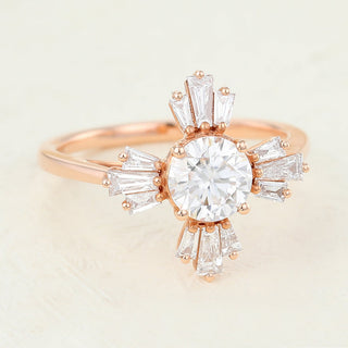 0.68 CT Round Cut Cluster Halo Moissanite Engagement Ring close up