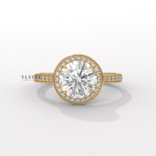 Elegant Halo Pave Round Cut Moissanite Engagement Ring front view