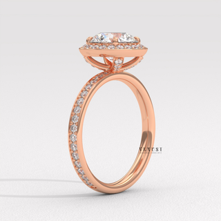Brilliant Halo Pave Round Cut Moissanite Engagement Ring top view