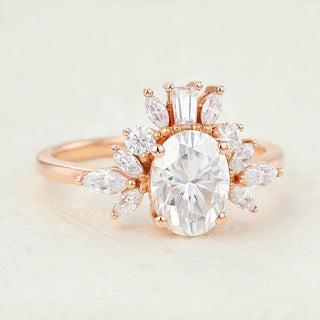 1.33 CT Oval Brilliant Cluster Moissanite Engagement Ring top view