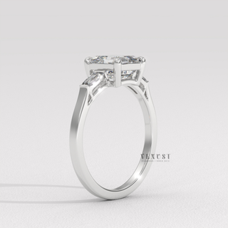 Step cut asscher moissanite ring on hand