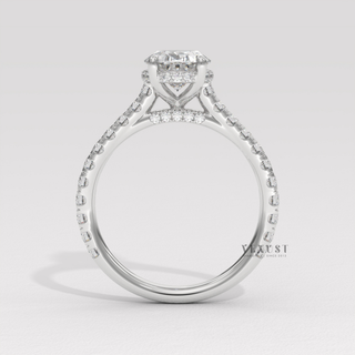 Elegant oval 3/4 pave moissanite engagement ring