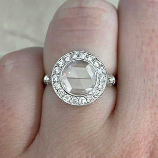 halo moissanite ring round hand style