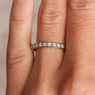 Vintage round half eternity moissanite wedding band front view image 3