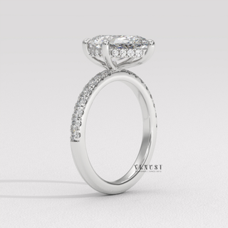 Elegant Pave Pear Cut Moissanite Engagement Ring setting detail