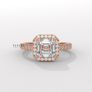 Halo Pave Moissanite Asscher Cut Engagement Ring front view