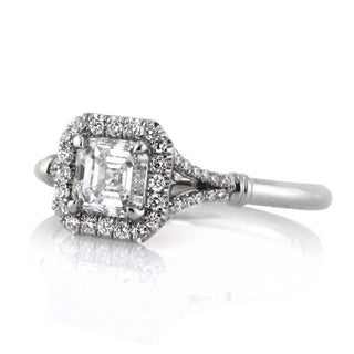 Asscher halo split shank moissanite engagement ring side detail view
