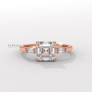 Asscher cut moissanite ring with side stones