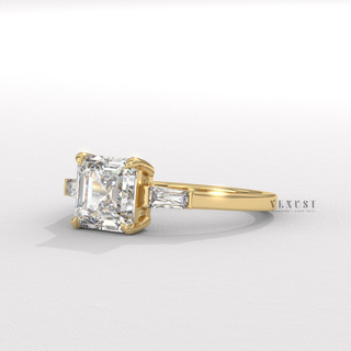 Asscher cut moissanite engagement ring close up