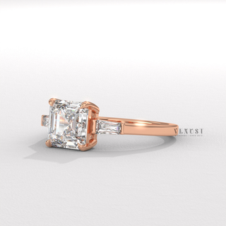 Three stone asscher moissanite ring for women