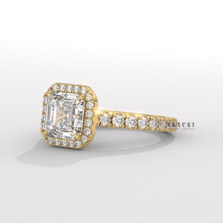 Halo Pave Moissanite Asscher Cut Engagement Ring band detail