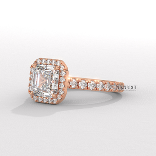 Halo Pave Moissanite Asscher Cut Engagement Ring side view