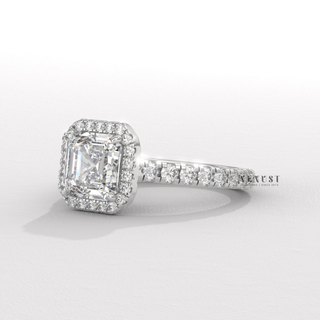 Halo Pave Moissanite Asscher Cut Engagement Ring overhead view