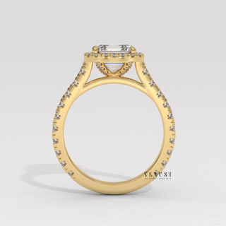 Halo Pave Moissanite Asscher Cut Engagement Ring sparkle close-up