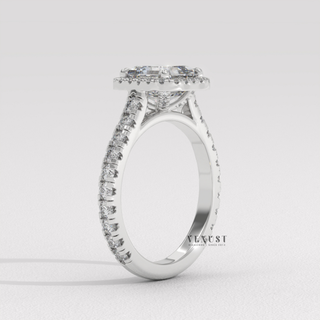 Halo Pave Moissanite Asscher Cut Engagement Ring setting detail