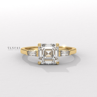Asscher three stone moissanite ring front view