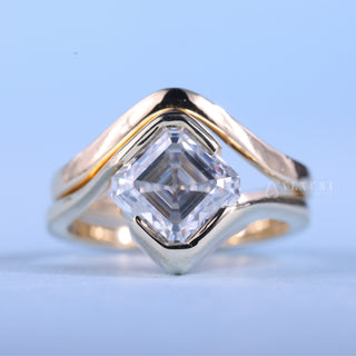 1.0CT-2.0CT Asscher Moissanite Diamond Tension Style Engagement Ring With Wedding Band