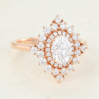 1.33 CT Oval Cut Cluster Moissanite Engagement Ring Promise top view