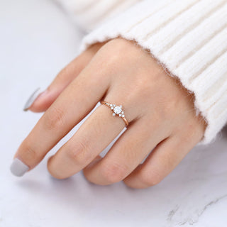 0.22 CT Round Cut Cluster Halo Moissanite Engagement Ring angle view