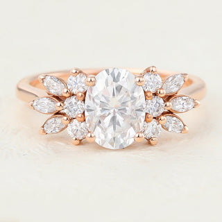 1.33 CT Oval Cluster Classic Moissanite Engagement Ring front view