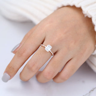 1.60 CT Emerald Cut Pave Halo Moissanite Engagement Ring angle view
