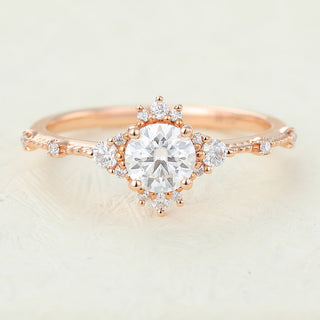 0.41 CT Round Cluster Sparkling Moissanite Engagement Ring front view