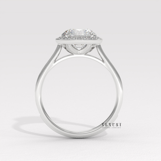 Elegant Halo Pave Round Cut Moissanite Engagement Ring studio view