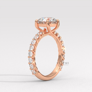Round moissanite ring with 3/4 pave setting