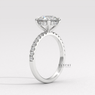 Brilliant cut moissanite engagement ring top view