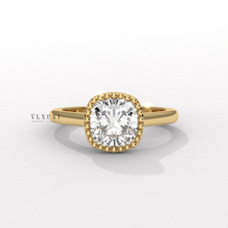 Cushion cut moissanite ring with unique bezel setting