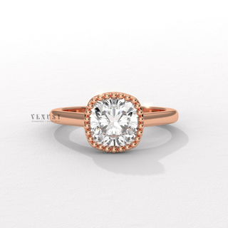 Cushion unique bezel moissanite engagement ring front view